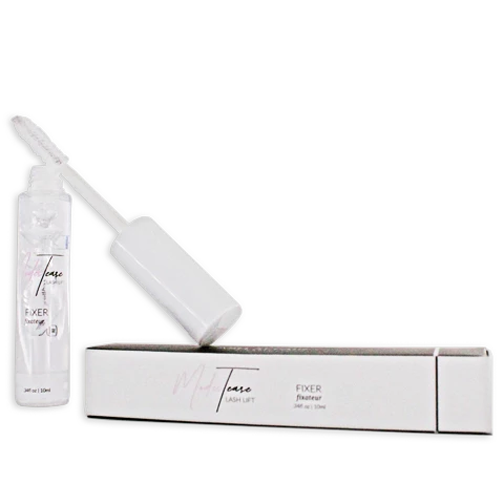 ModesTease | Lash Fixer clear gel for maintaining eyelash perm curl and brow lift, featured with applicator and packaging.