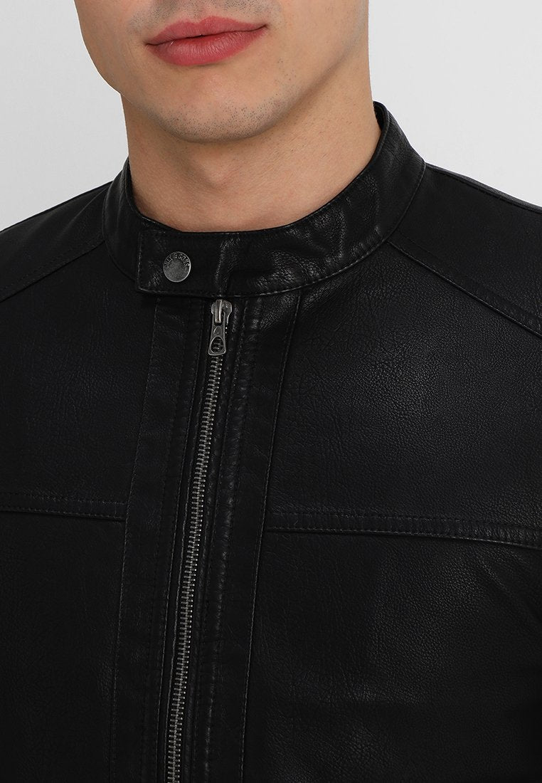 Vieno Faux Cafe Racer Leather Jacket
