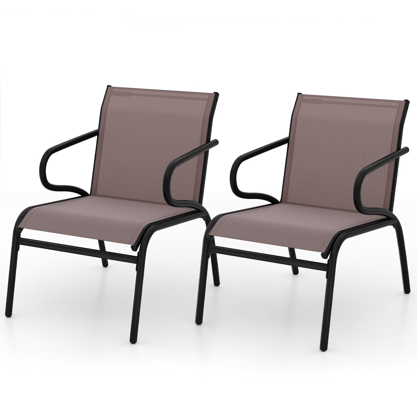 Modern Patio Chairs Set of 2 with Breathable Fabric for Porch-Coffee featuring ergonomic design and durable metal frame for outdoor use.