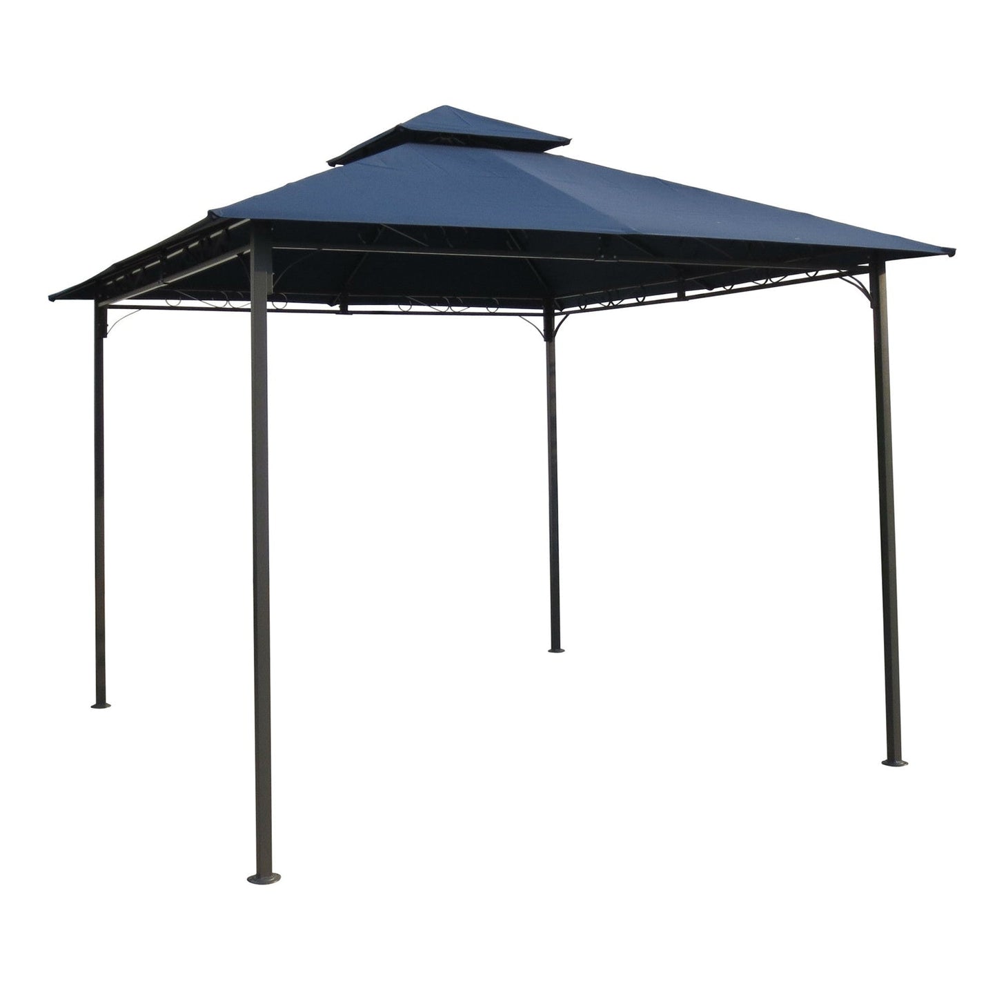 10Ft x 10Ft Outdoor Garden Gazebo with Iron Frame and Navy Blue Canopy featuring durable iron frame and UV protection.