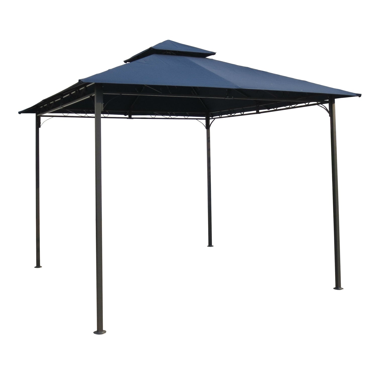 10Ft x 10Ft Outdoor Garden Gazebo with Iron Frame and Navy Blue Canopy featuring durable iron frame and UV protection.