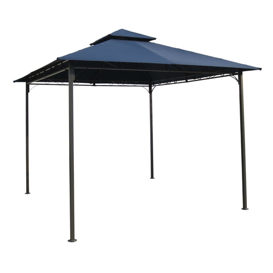 10Ft x 10Ft Outdoor Garden Gazebo with Iron Frame and Navy Blue Canopy featuring durable iron frame and UV protection.