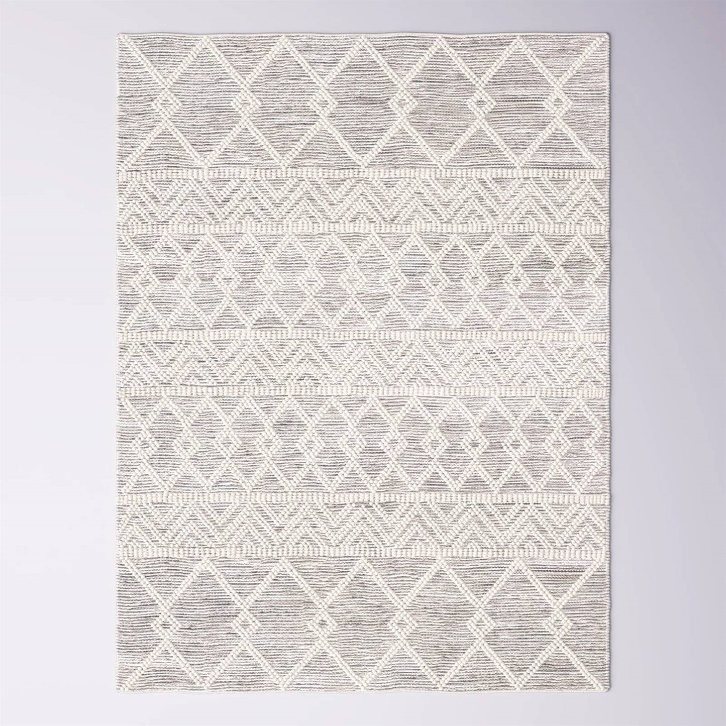9-ft. x 12-ft. Hand Woven Wool Blend Grey Beige Ivory Persian Style Area Rug with geometric pattern