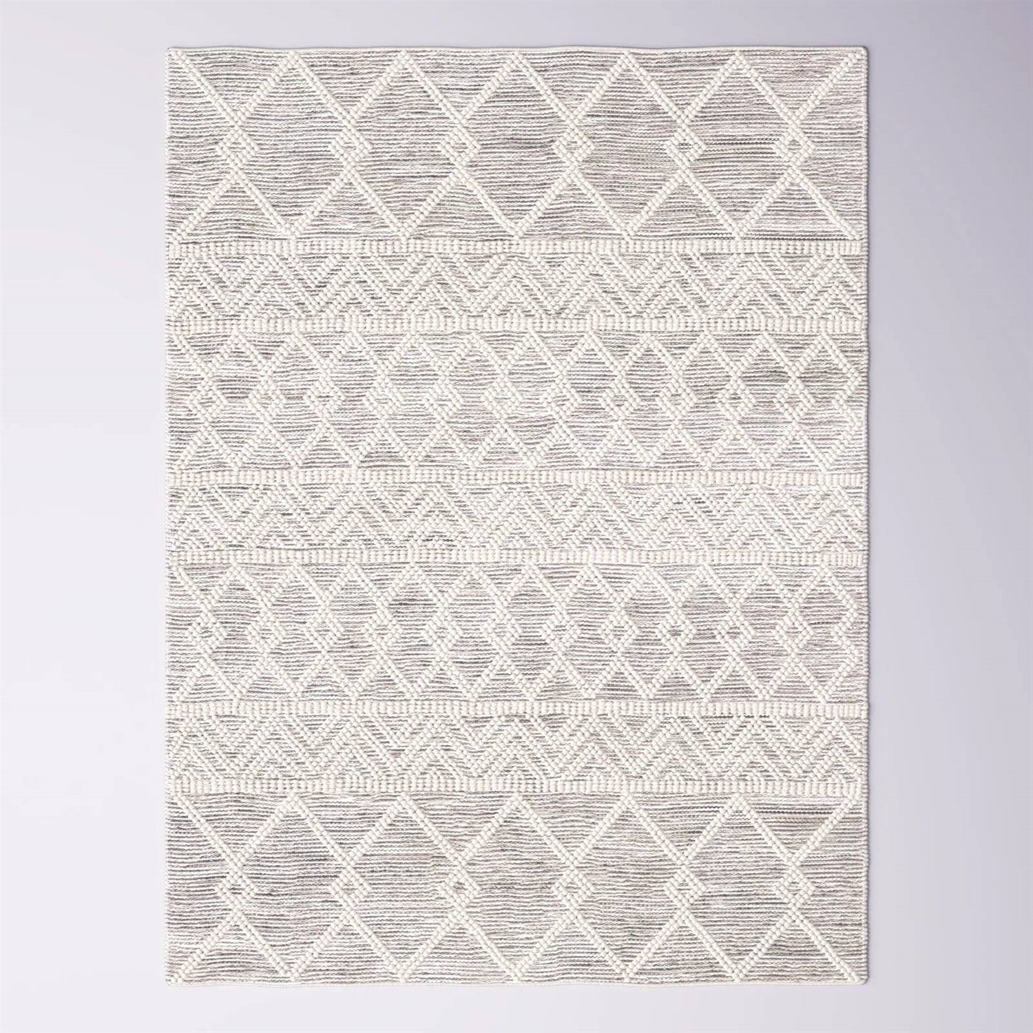 9-ft. x 12-ft. Hand Woven Wool Blend Grey Beige Ivory Persian Style Area Rug with geometric pattern
