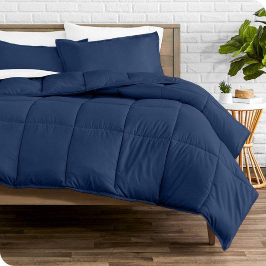 Full/Double size Super Soft Down Alternative Comforter Set in Navy Blue on bed