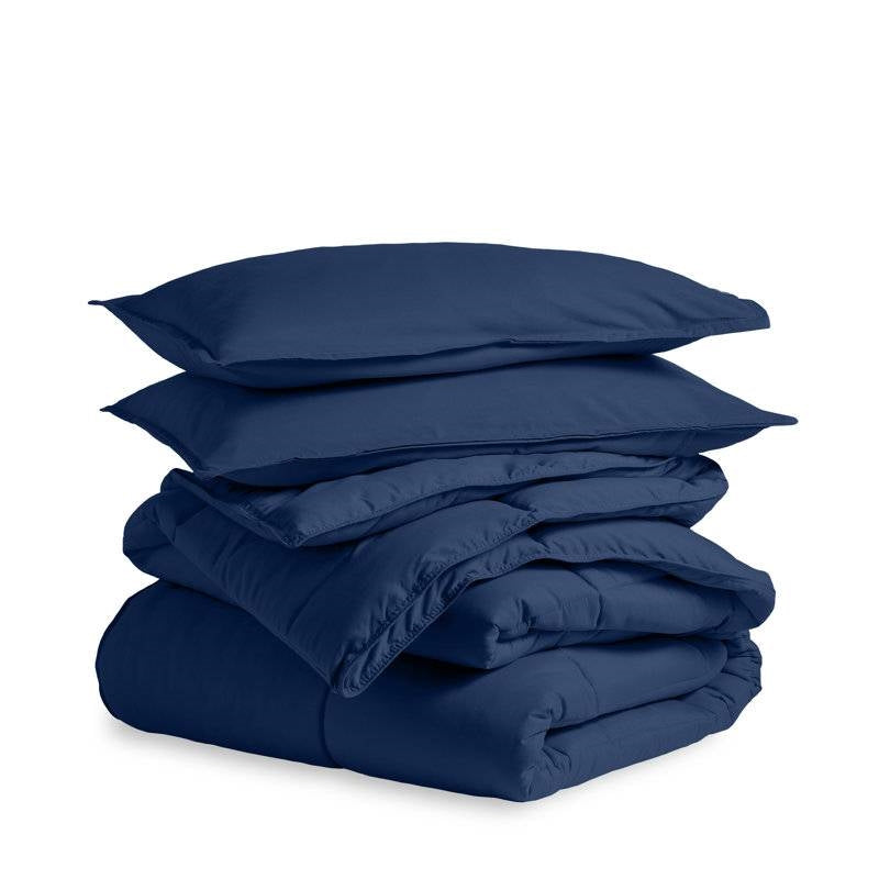 Full/Double size Super Soft Down Alternative Comforter Set in Navy Blue featuring luxurious double-brushed microfiber material.