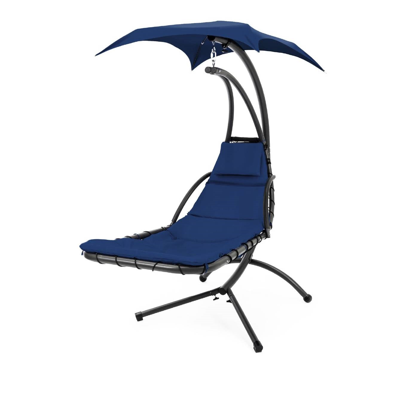 Navy Blue Single Person Sturdy Modern Chaise Lounger Hammock Chair Porch Swing with 46 inch canopy and cushion