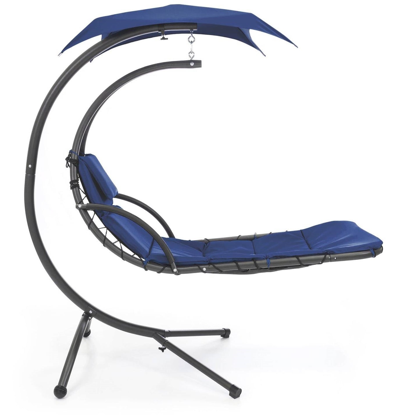 Navy Blue Single Person Sturdy Modern Chaise Lounger Hammock Chair Porch Swing with canopy and cushion