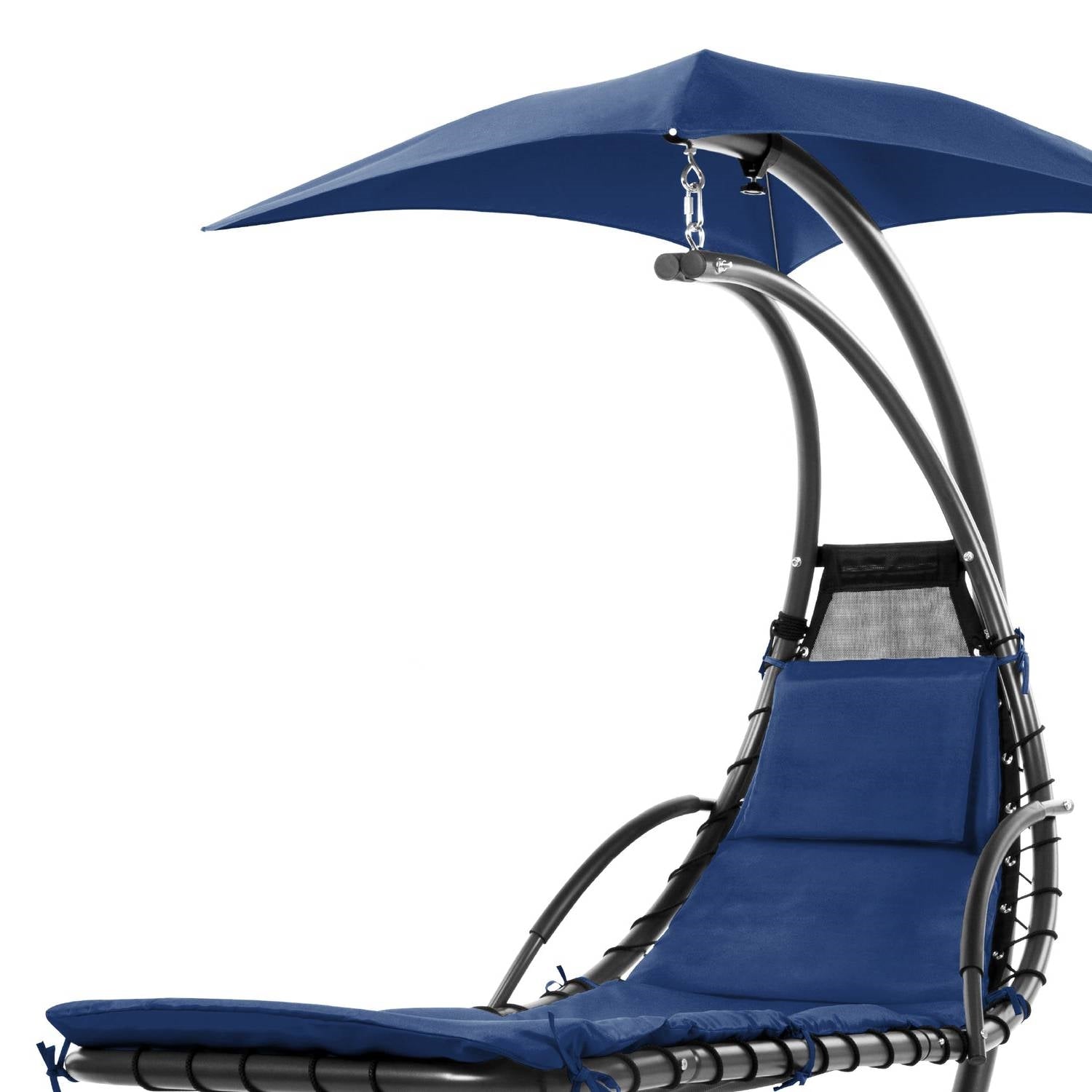Navy Blue Single Person Sturdy Modern Chaise Lounger Hammock Chair Porch Swing with canopy and cushion