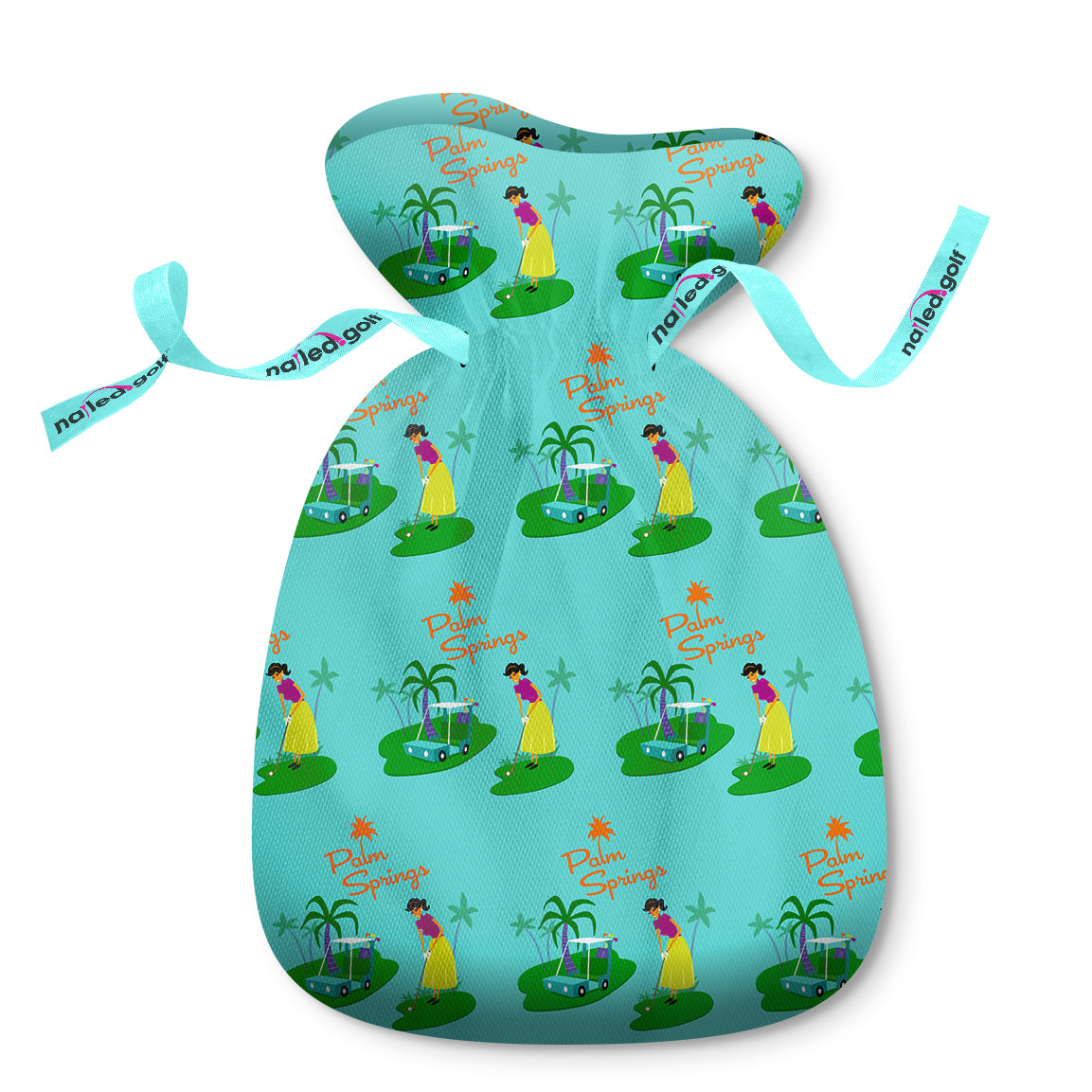 Golf Shoe Dust Bags with whimsical Palm Springs design, perfect for stylish protection and storage of golf shoes at home or on-the-go.