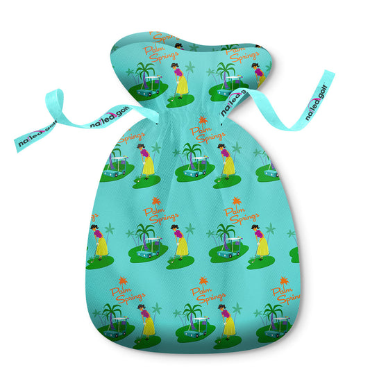 Golf Shoe Dust Bags with whimsical Palm Springs design, perfect for stylish protection and storage of golf shoes at home or on-the-go.