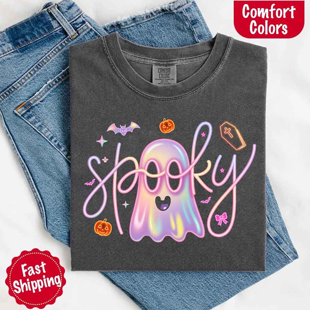 Neon Spooky Ghost Comfort Colors T-Shirt