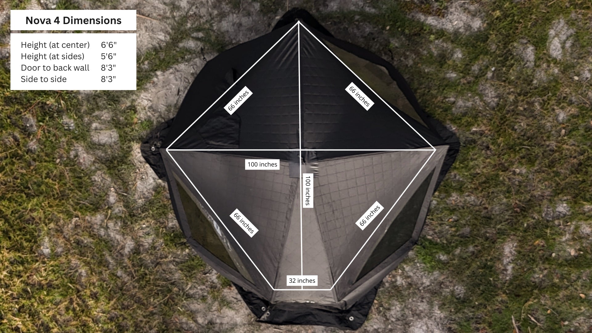 Nova 4 Sauna Tent Premium Package (4-person) top view showing dimensions and spacious design.