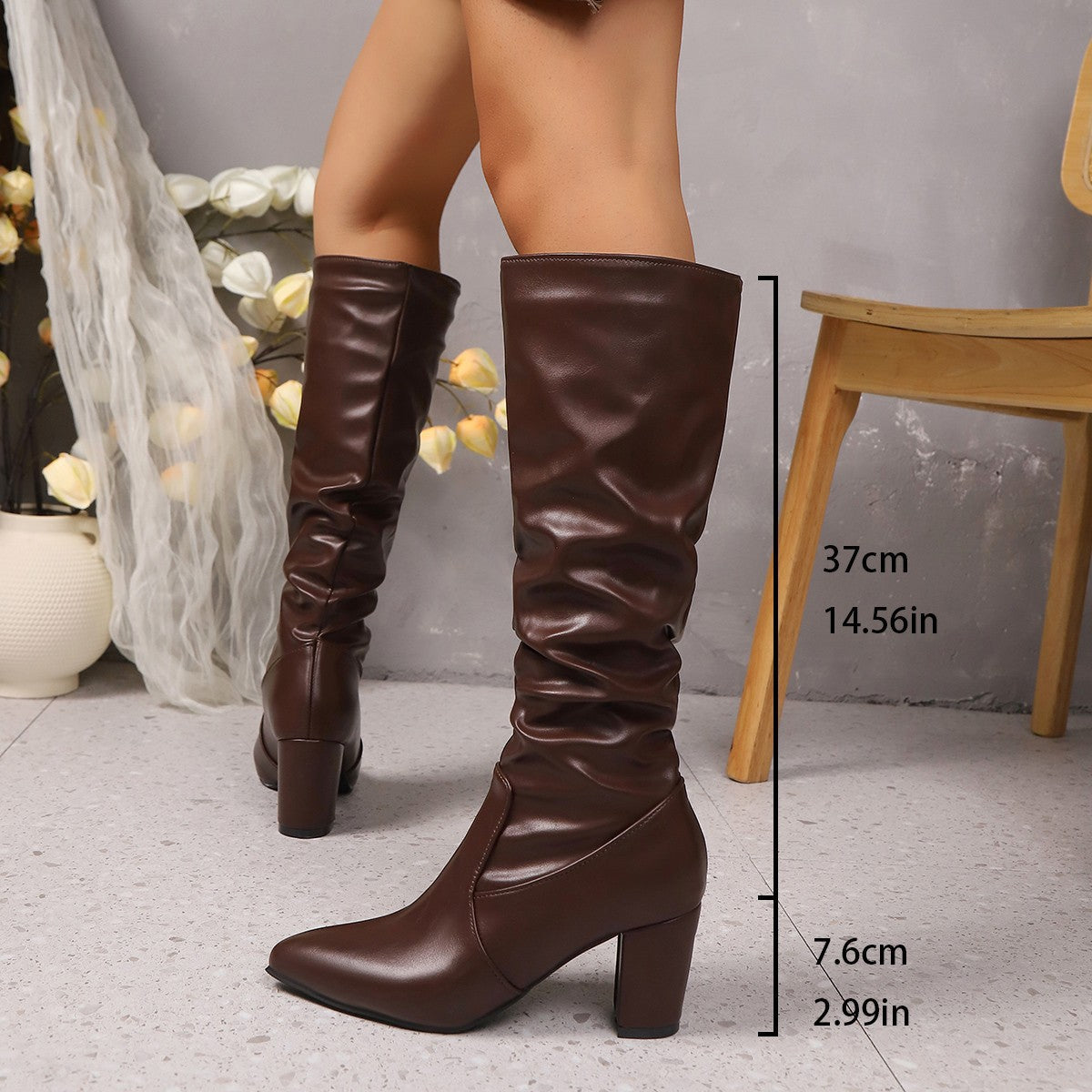 Pointed Pleated-Sleeve High Heel Fashion Boots