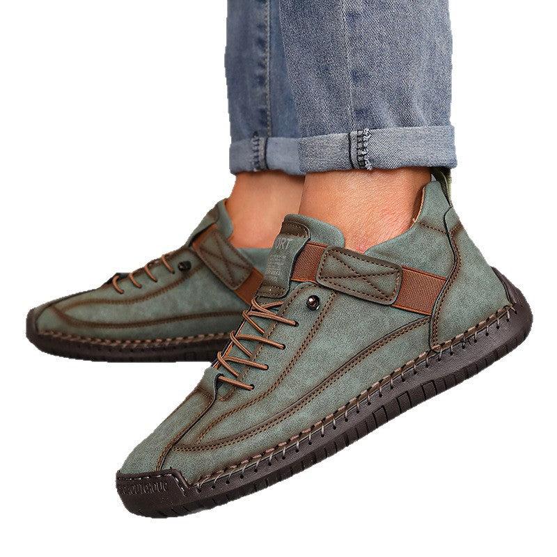 Stylish green and brown casual shoes with detailed stitching design for men