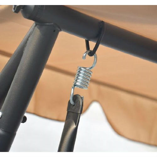 Close-up of metal frame and spring of Outdoor Canopy Swing Patio Porch Shade Deck Bed in Sand