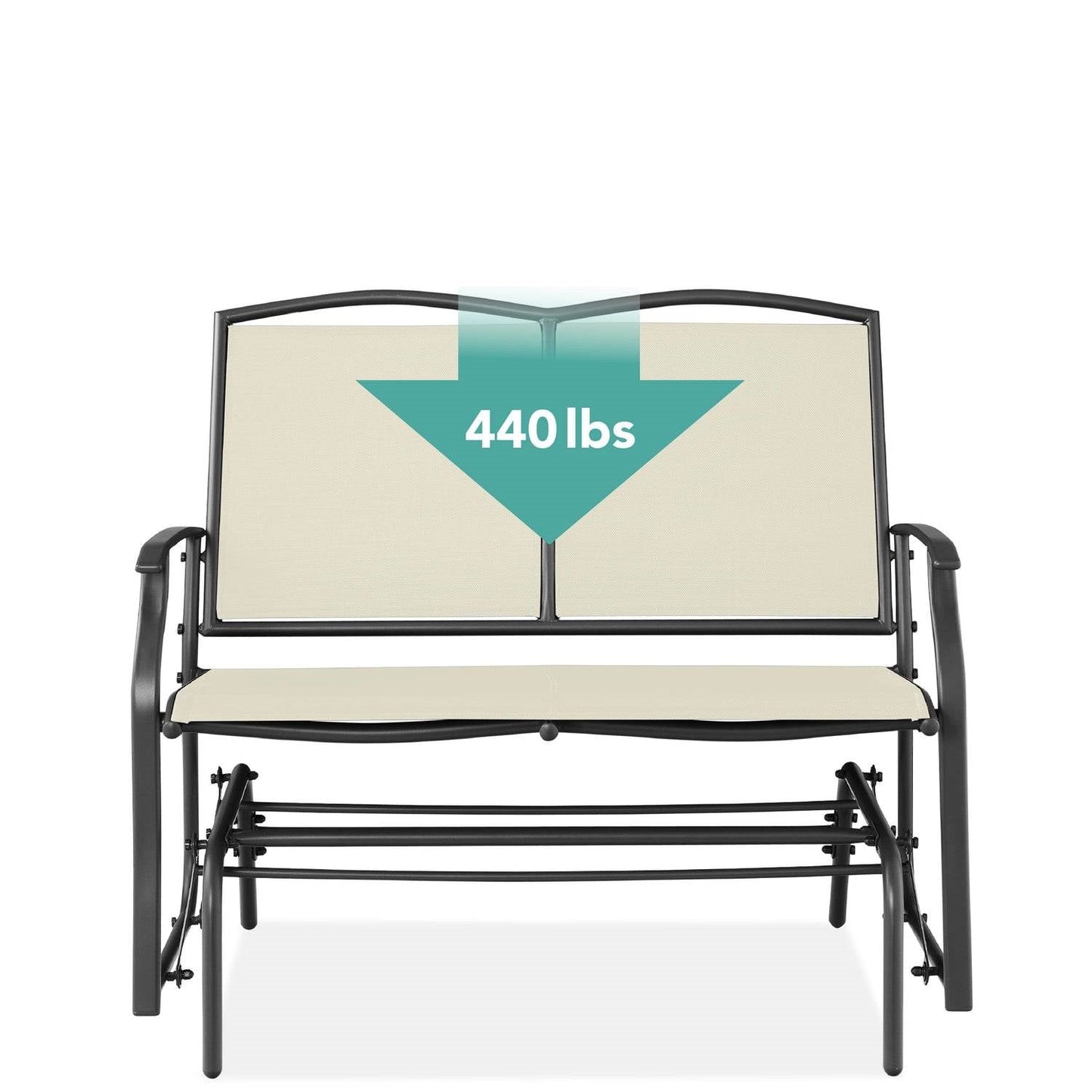 2 Seat Mesh Patio Loveseat Swing Glider Rocker with Armrests in Off White supporting up to 440 lbs
