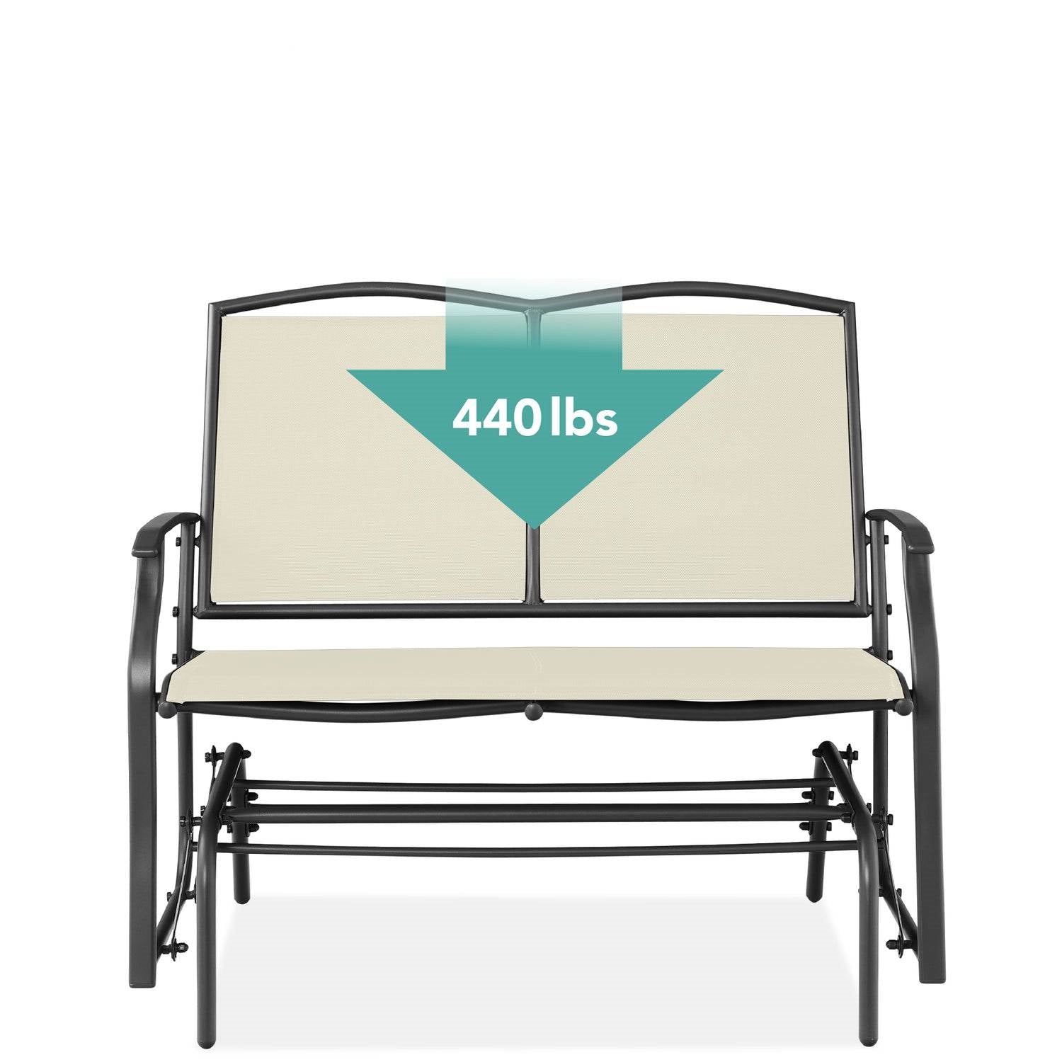 2 Seat Mesh Patio Loveseat Swing Glider Rocker with Armrests in Off White supporting up to 440 lbs