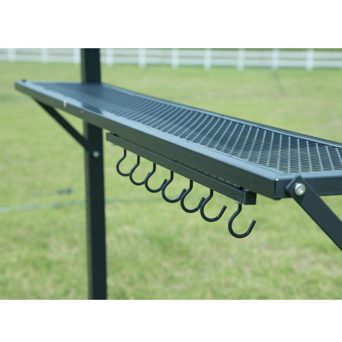 Hanging storage hooks on 8-Ft x 5-Ft Steel Frame Outdoor Grill Gazebo with Vent Top Canopy