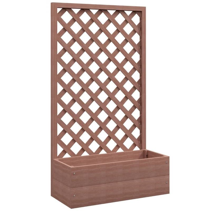 Outdoor Brown Wooden Raised Garden Bed Planter Box with Lattice Trellis for climbing plants