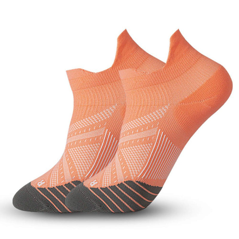 Compression Socks - Quick-Dry Low-Cut in vibrant orange, designed for women; ankle length with moisture-wicking mesh and reinforced toes.