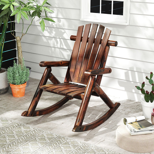 Outdoor Adirondack Rocking Chair for Adults Solid Wood Porch Rocker-Brown on patio