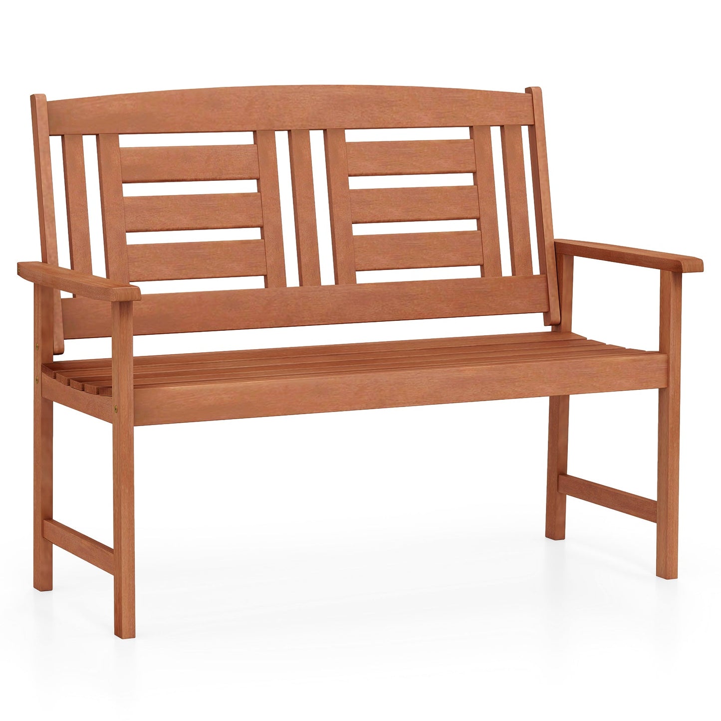 Outdoor Solid Wood Loveseat Hardwood 2-Seat Bench with Inclined Backrest and Slatted Seat in natural finish