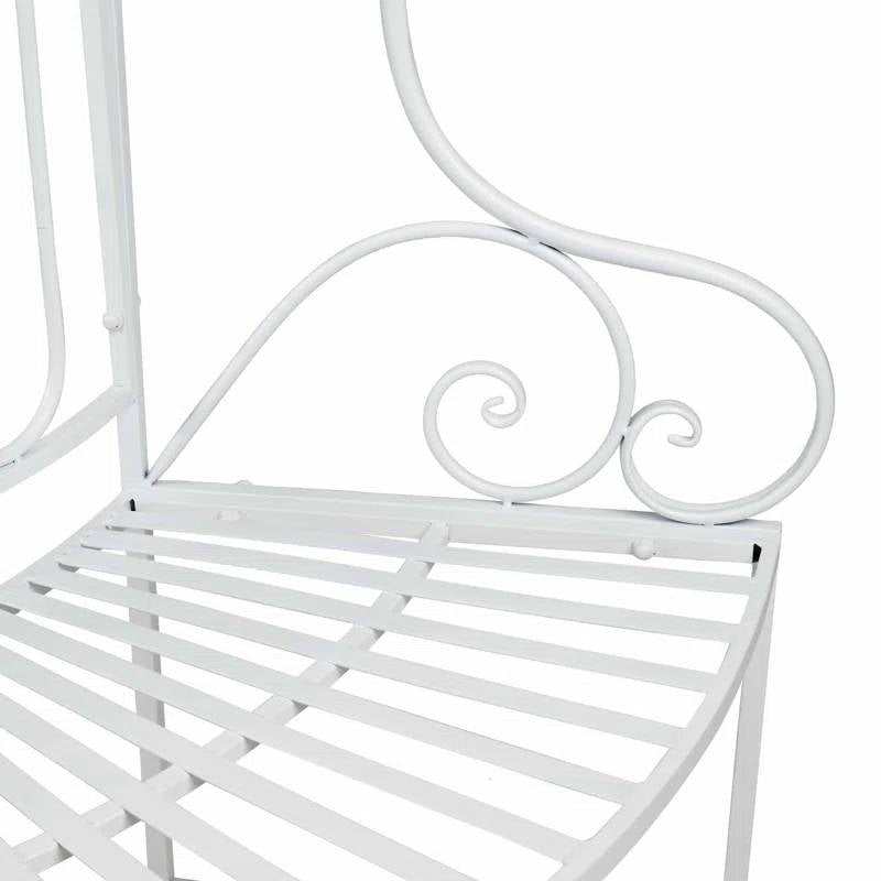 Half-Circle White Metal Outdoor Patio Garden Tree Bench with intricate detailing.