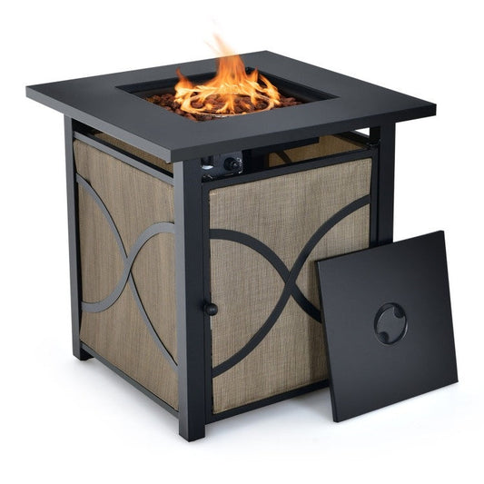 40,000 BTU Portable LP Gas Propane Fire Pit Table with detachable lid, ideal for patios, providing warmth and ambiance with beautiful flames.