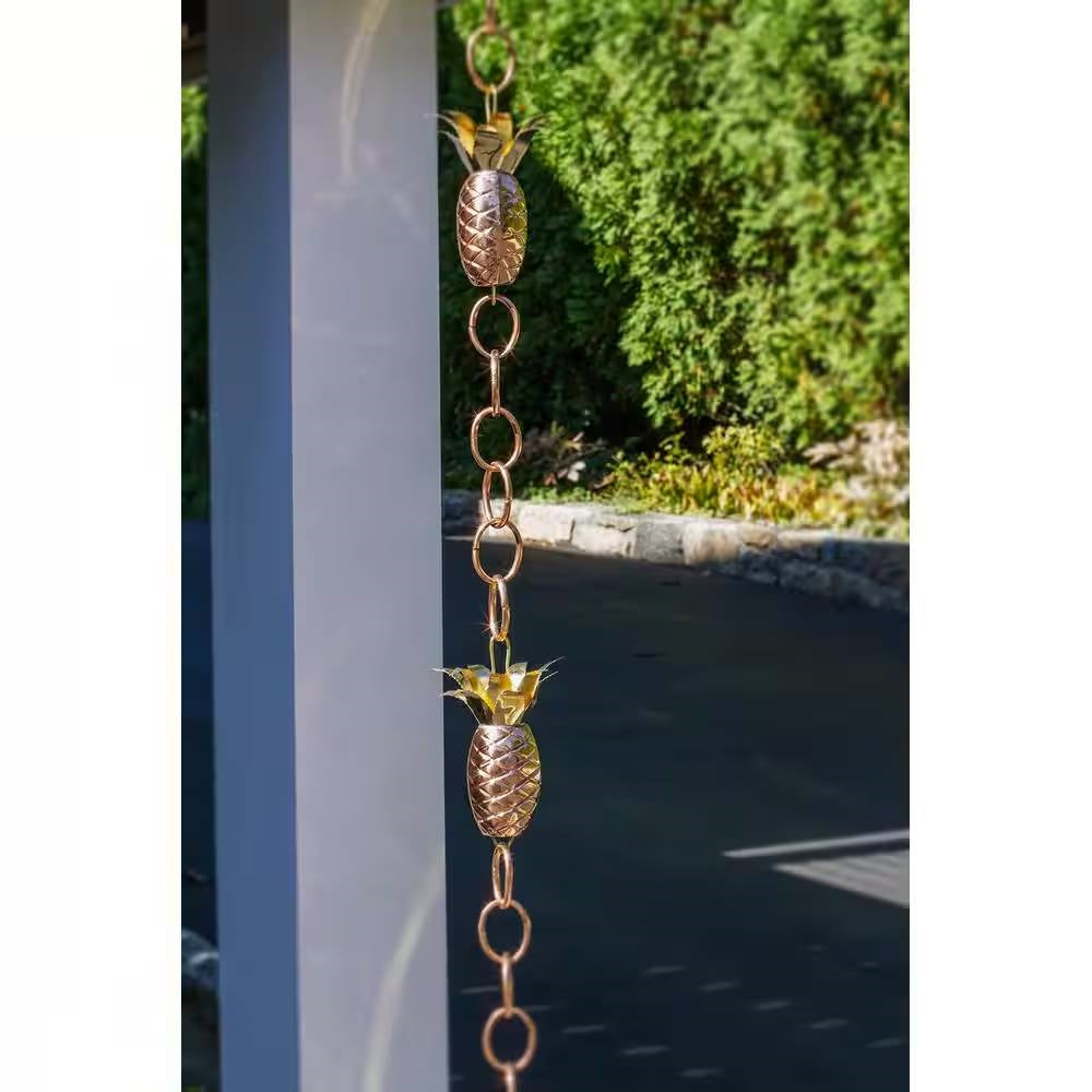8.5 Ft. Copper Pineapple Rain Chain Gutter Downspout - Basin Not Included in outdoor setting