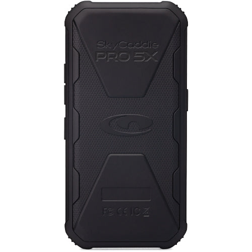 SkyCaddie® PRO 5X golf GPS device showcasing front design and features.