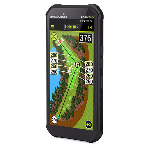 SkyCaddie® PRO 5X golf GPS with TruePoint Precision Positioning Technology on Hole 10 display.