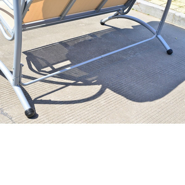 Close-up of the Sturdy 3-Person Outdoor Patio Porch Canopy Swing in Sand Color showcasing its durable steel frame.