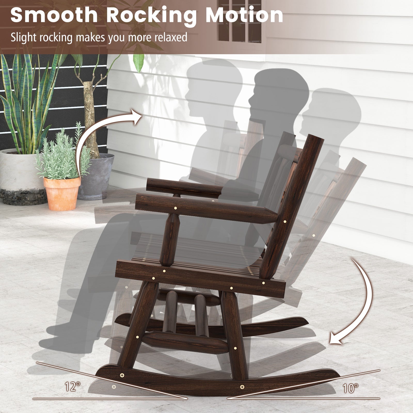 Patio Rocking Bench Double Rocker Chair with Ergonomic Seat 2-Person Loveseat showing smooth rocking motion feature