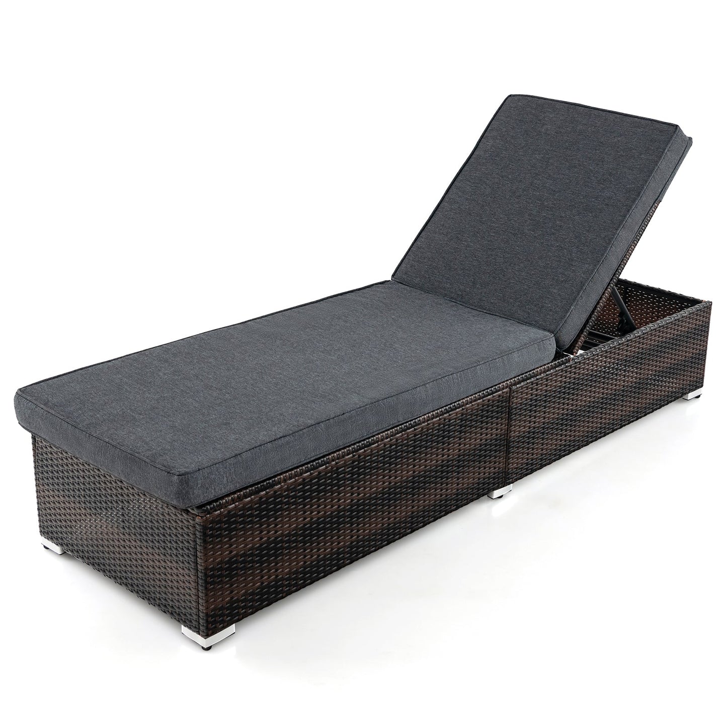 Patio Wicker Lounge Chair with 4-level Backrest and Long Seat Cushion-Brown in stylish PE rattan for outdoor comfort