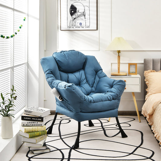 Modern Polyester Fabric Lazy Chair with Steel Frame and Side Pocket-Navy in a cozy room setting