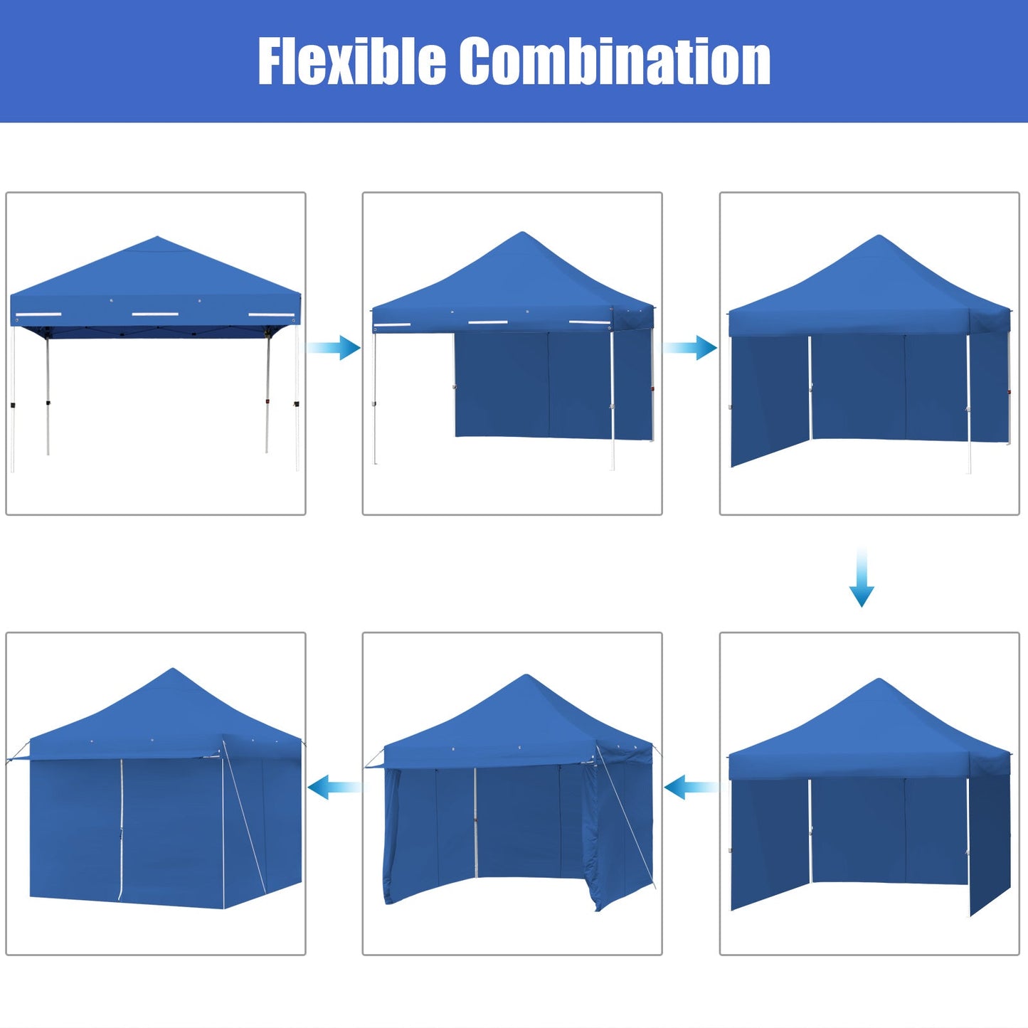10 x 10 Feet Pop-up Gazebo with 5 Removable Zippered Sidewalls and Extended Awning-Blue flexible configuration options