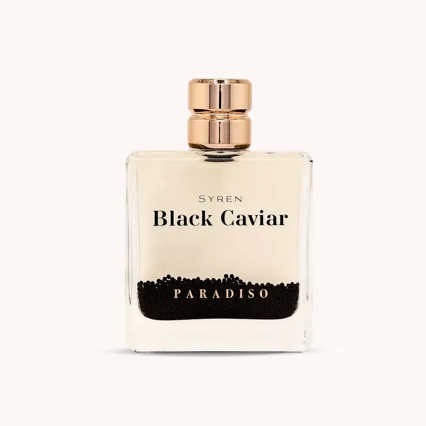 Syren - Black Caviar Paradiso fragrance bottle with gold cap, designed for men of vitality and confidence.