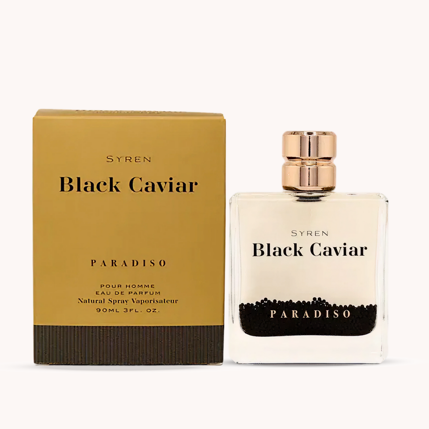 Bottle and box of Syren - Black Caviar Paradiso fragrance for men