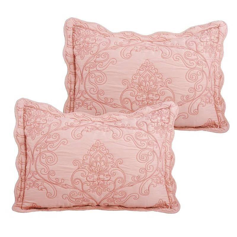 Queen size Dusty Pink Damask Embroidered 4 Piece Oversized Bedspread Set pillow shams
