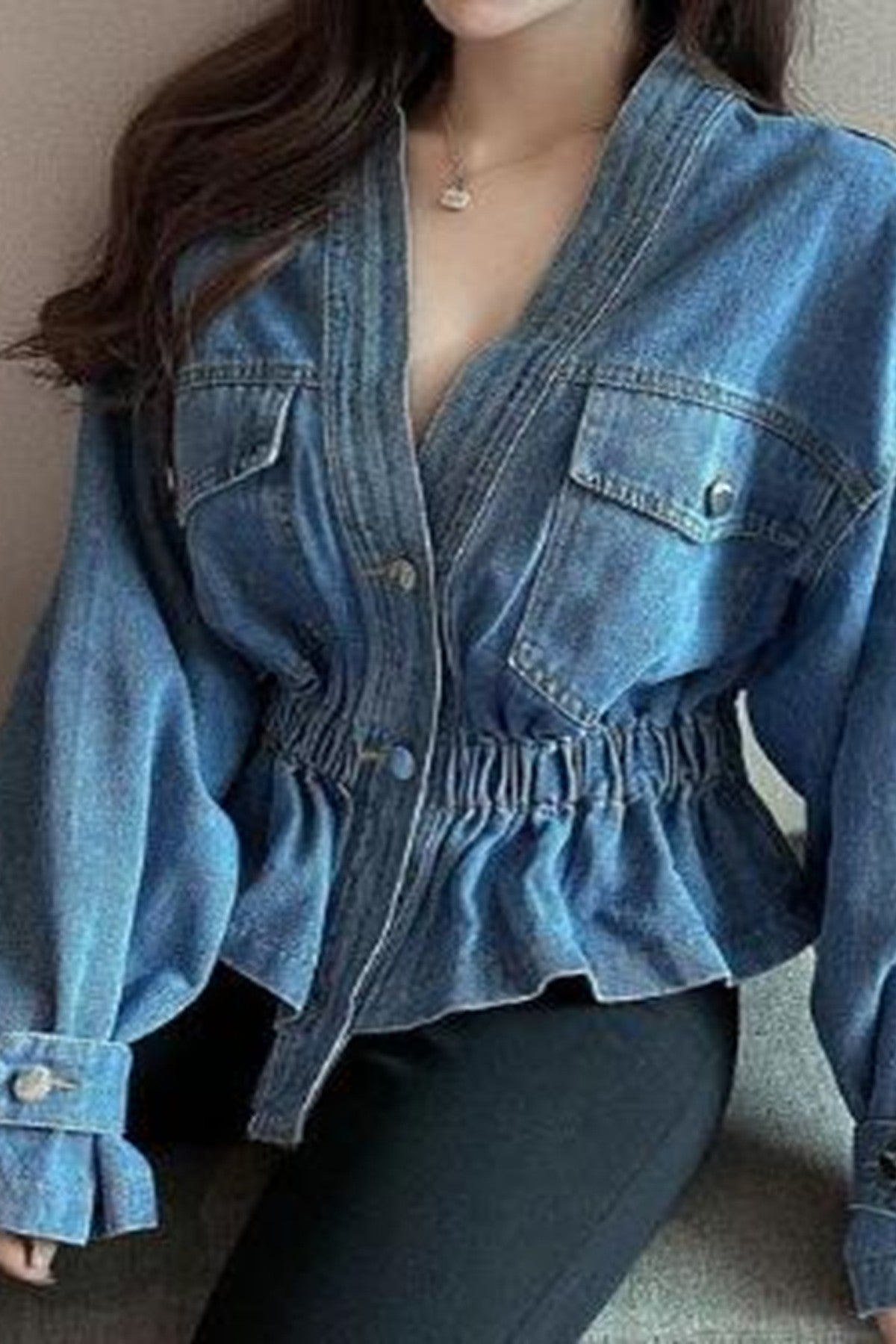 V neck denim jacket