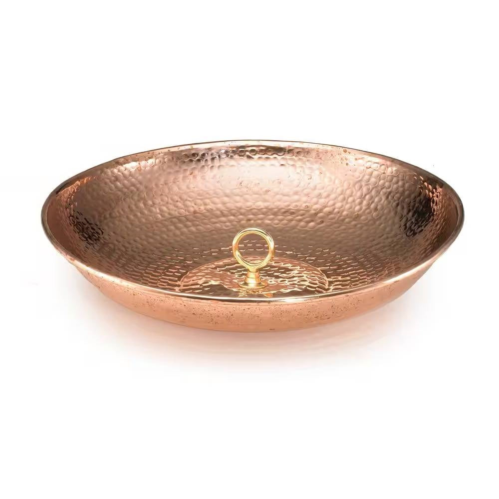 Hand Hammered Copper Polished Rain Chain Basin - 16.5 inch Diameter, featuring a traditional Japanese design.