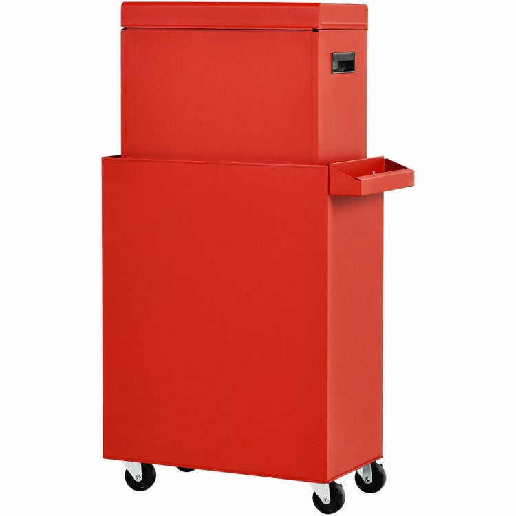 Red Heavy Duty Steel Lockable Rolling Tool Chest Mobile Garage Storage Cart with drawers and cabinet.