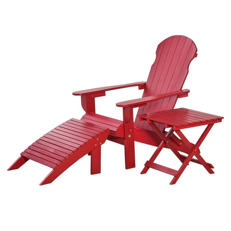 3-Piece Red Folding High-back Adirondack Chair Ottoman and Side Table set for outdoor fire pit seating