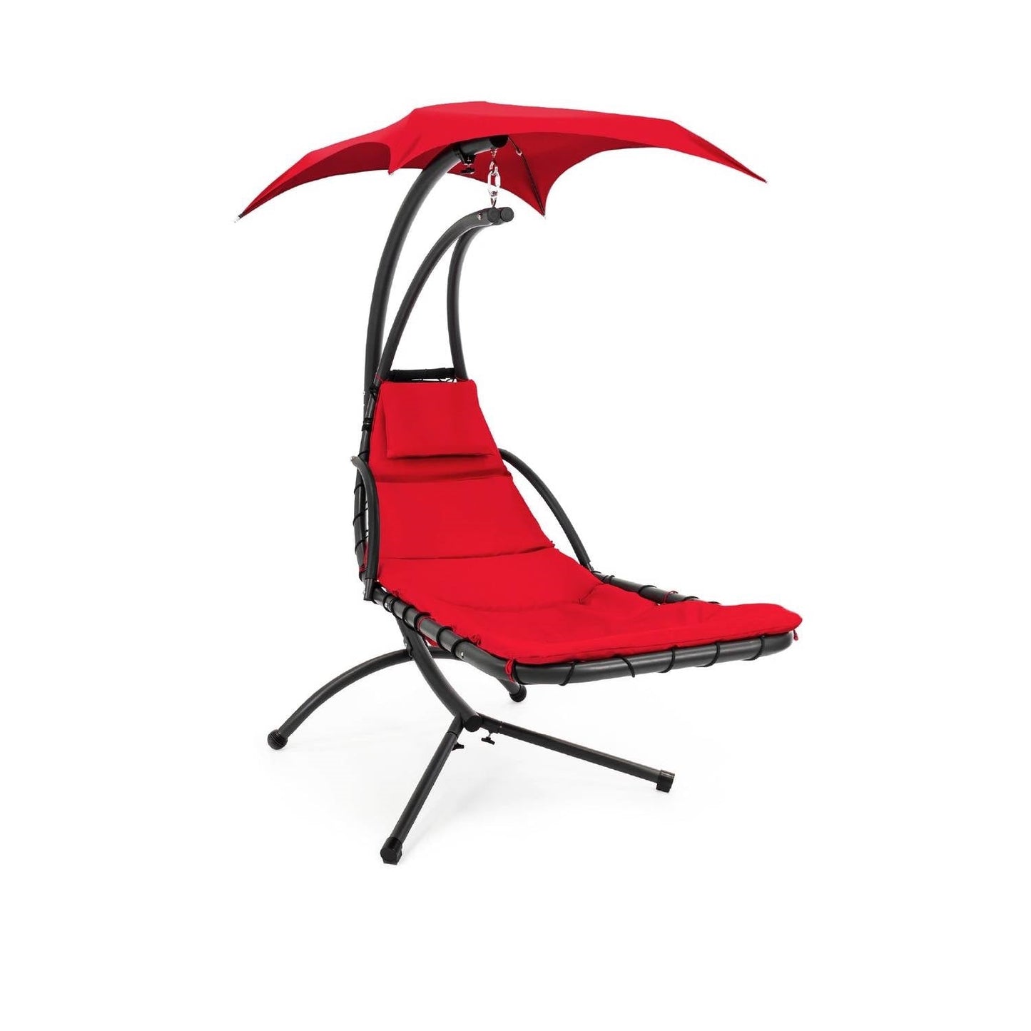 Red Single Person Sturdy Modern Chaise Lounger Hammock Chair Porch Swing with canopy and pillow