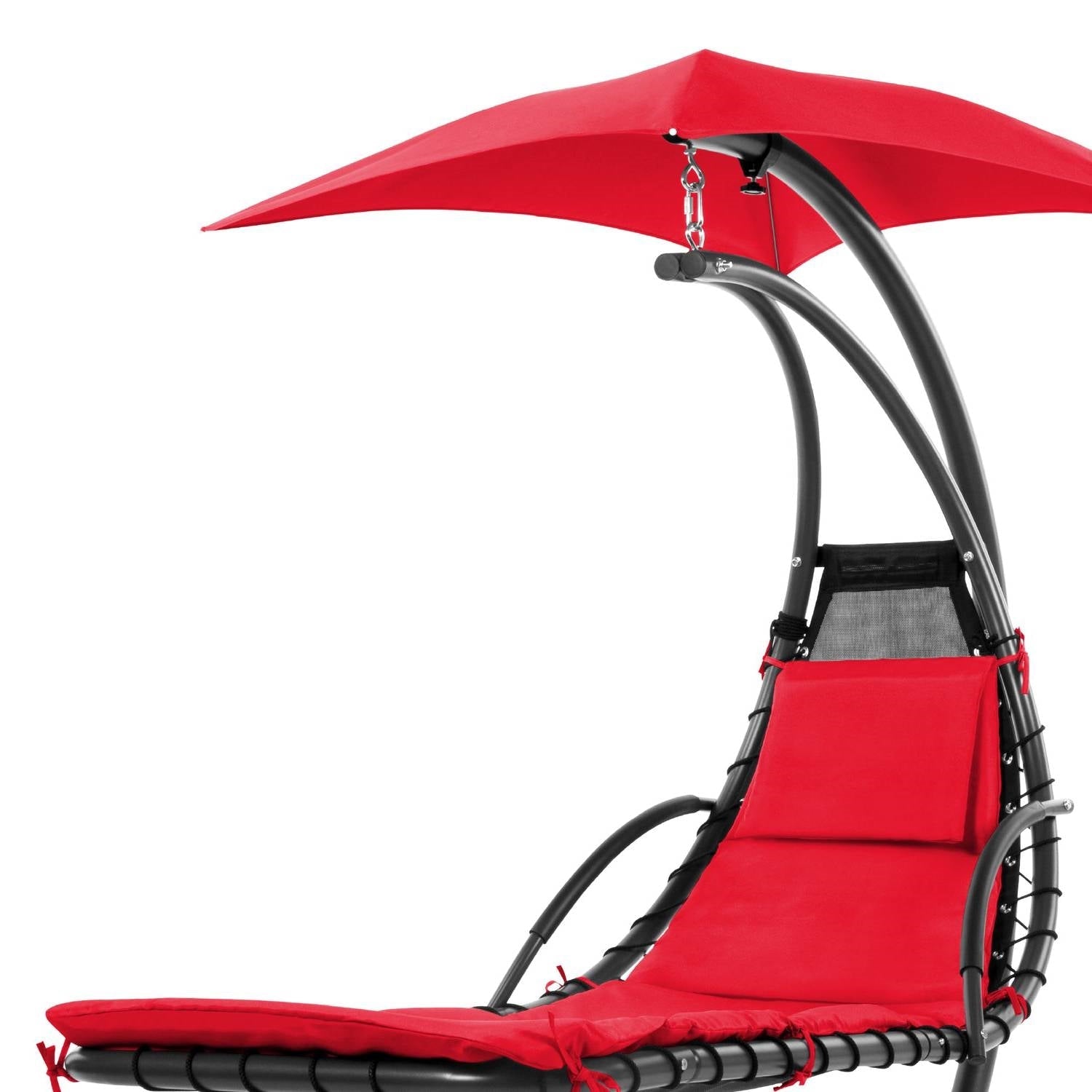 Red Single Person Sturdy Modern Chaise Lounger Hammock Chair Porch Swing with pillow and canopy