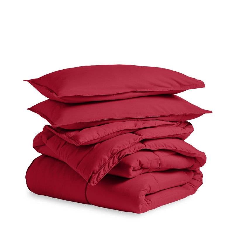 Full/Double Size All Season Super Soft Down Alternative Comforter Set Red, double-brushed microfiber bedding for year-round comfort