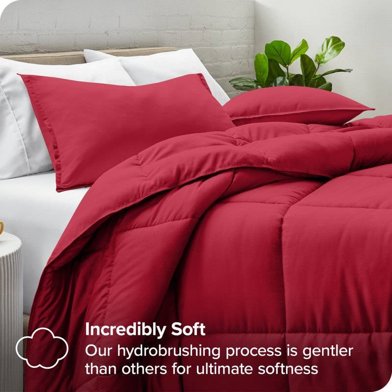 Full/Double Size All Season Super Soft Down Alternative Comforter Set Red displayed on a bed, showcasing luxurious softness.