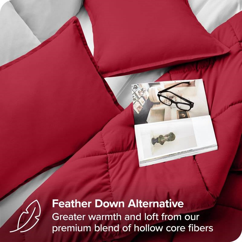Full/Double Size All Season Super Soft Down Alternative Comforter Set Red with pillows and magazine