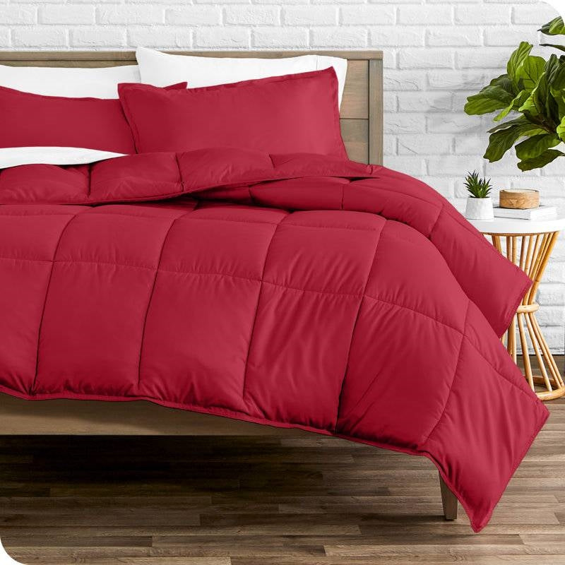 King/Cal King Size All Season Super Soft Down Alternative Comforter Set Red on bed